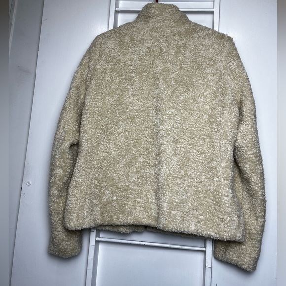 PENDLETON WOOLEN MILLS WOMENS SHERPA CREAM & BLUE PLAID FULL ZIP JACKET M - Picture 2 of 12